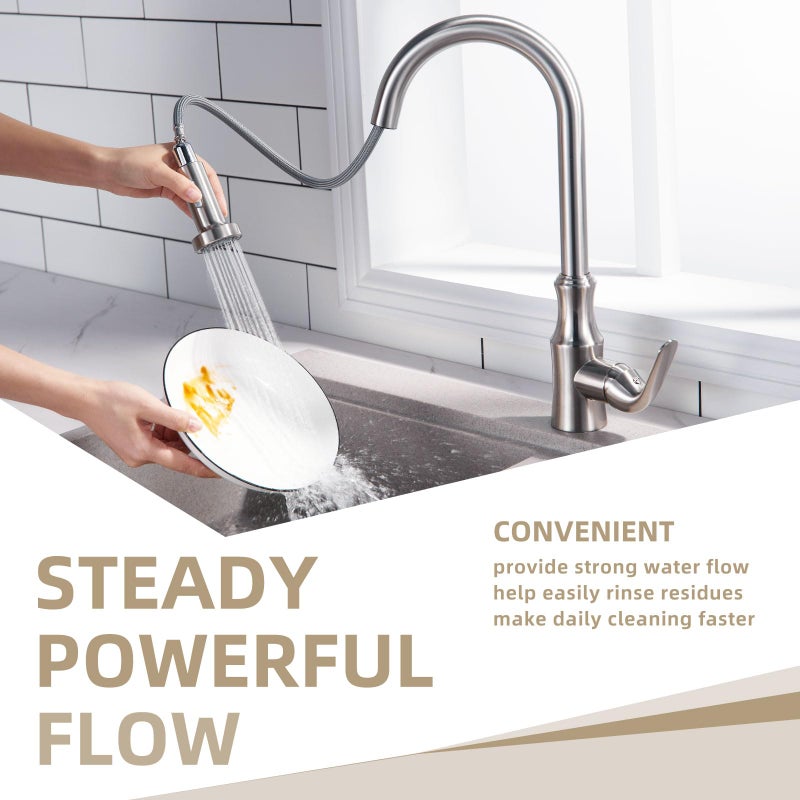 Angle Simple بديل لرشاش حوض المطبخ البسيط بزاوية، نوع الخيط الذكري G 1/2 أو 13/16 بوصة، اختبار NSF/ANSI/CAN 61 & 372، ملحق رأس الصنبور، وضع التدفق والرذاذ، نيكل مصقول - Image 5